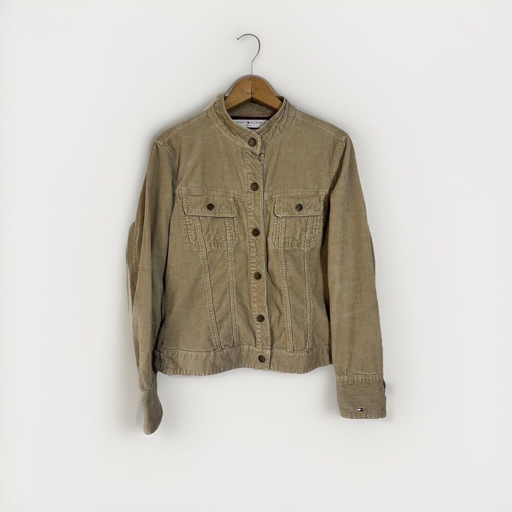 Vintage Tommy Hilfiger Bomber Jacket Khaki Tan Corduroy Women’s Sz Large